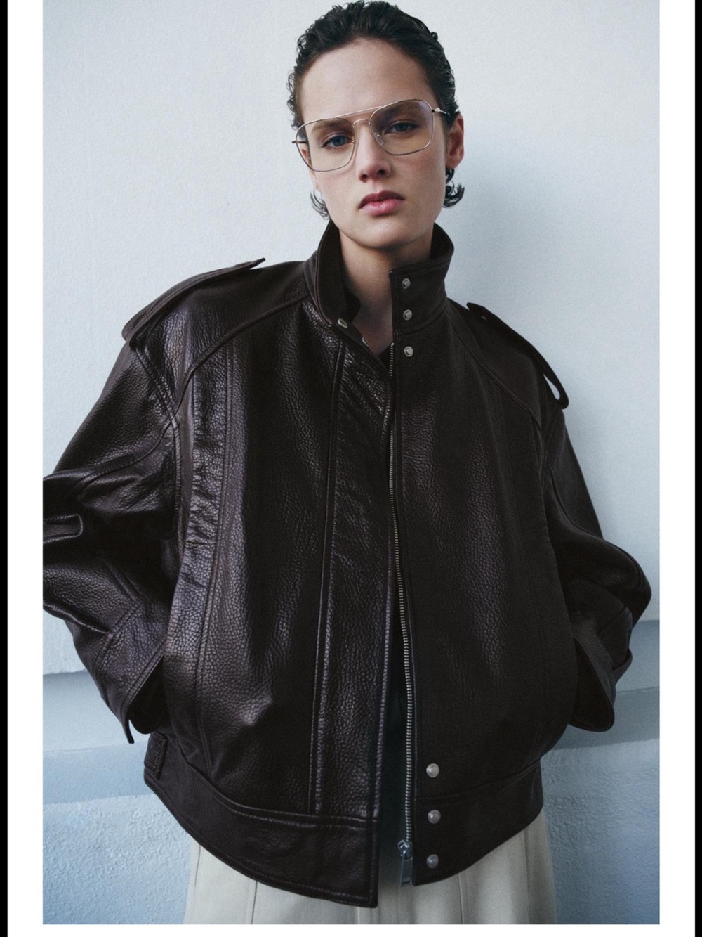 Zara maroon 100% LEATHER BOMBER JACKET ZW COLLECTION LIMITED EDITION - Picture 3 of 11
